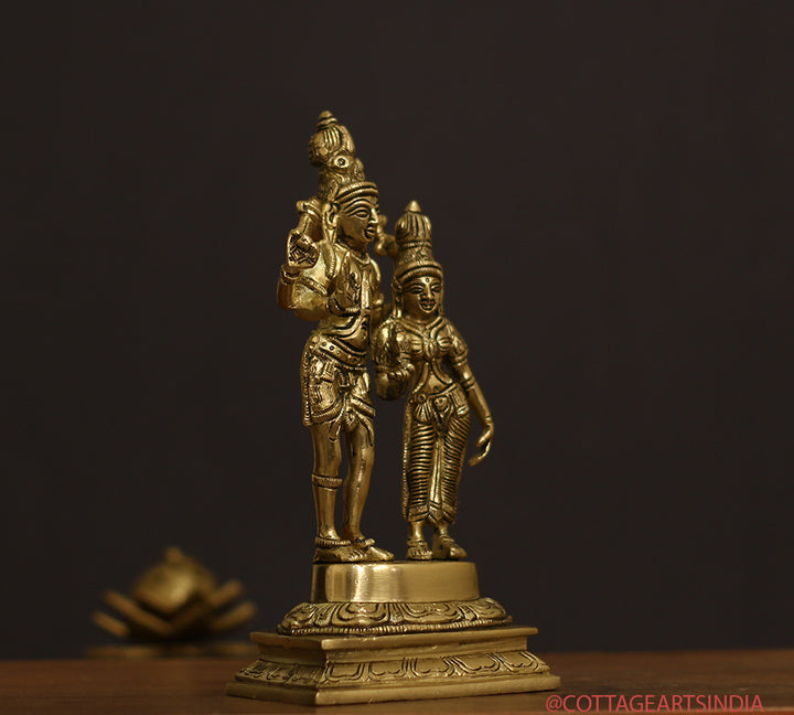 Brass Shiva Parvati Standing 9"