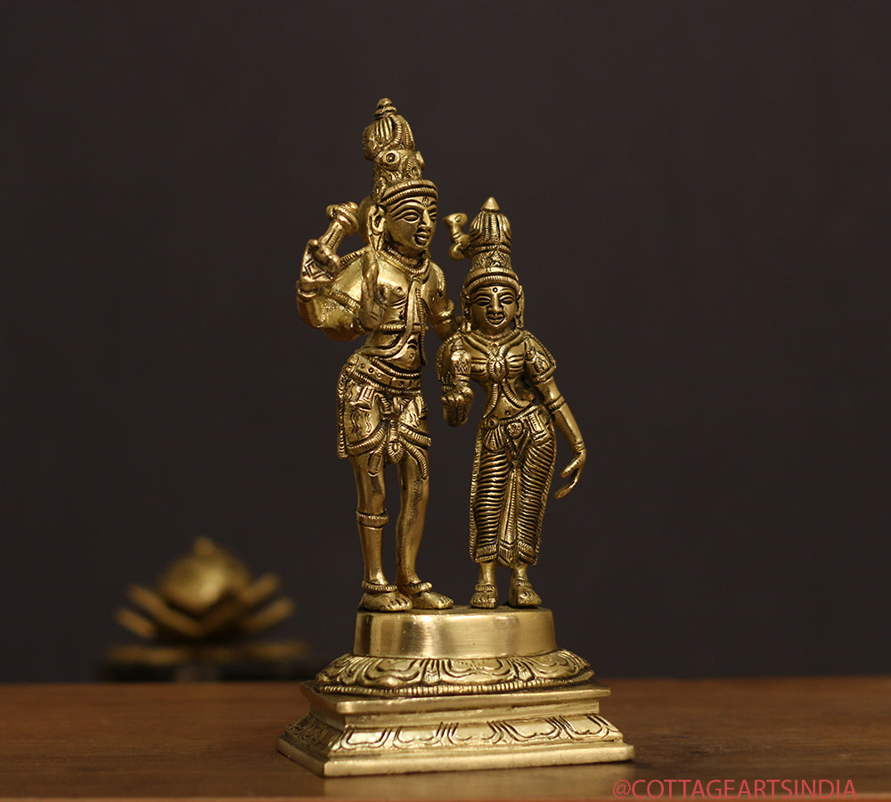 Brass Shiva Parvati Standing 9"