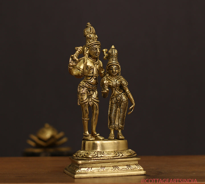 Brass Shiva Parvati Standing 9"