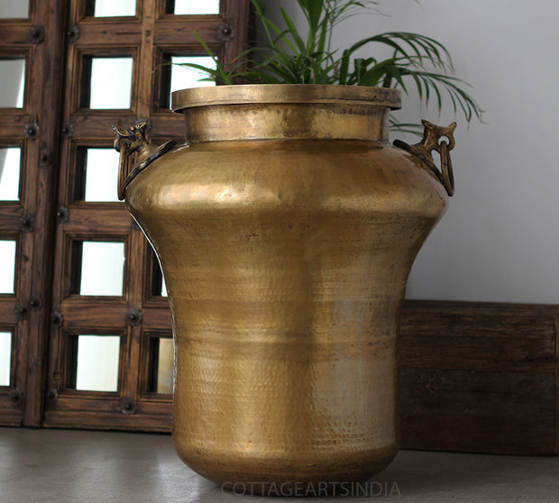 Tall Hammered Brass Planter 27"