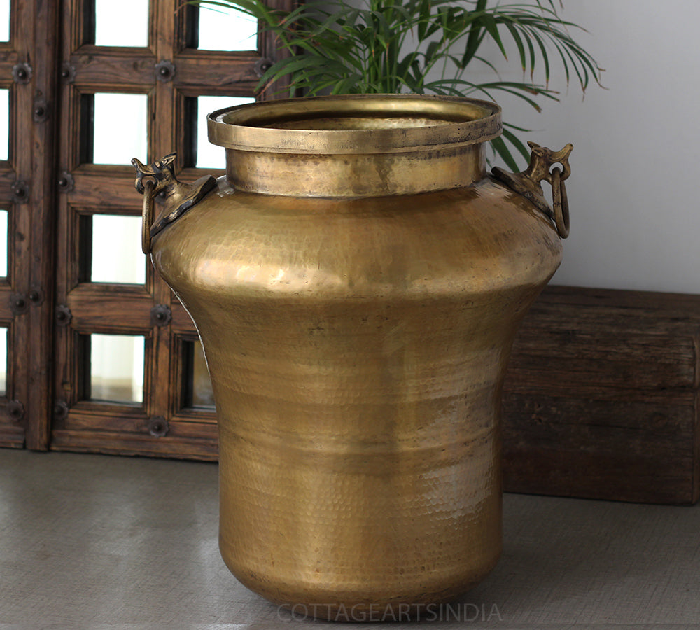 Tall Hammered Brass Planter 27"