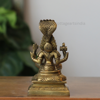 Handcrafted Brass Goddess Mariamman Idol with Five-Headed Naga