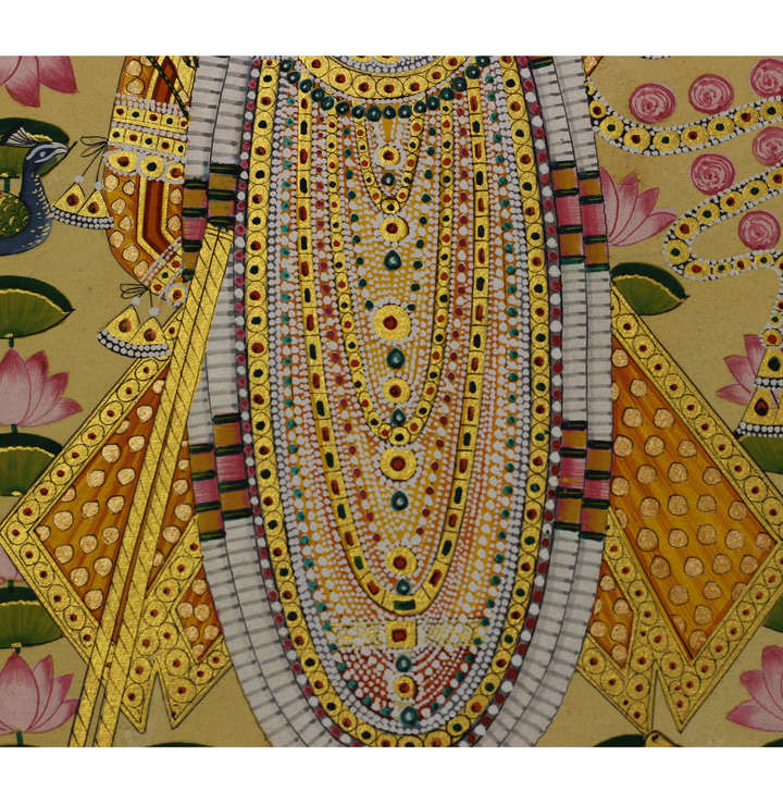 Sacred Shrinathji Pichwai Painting with Gold Accents on Paper