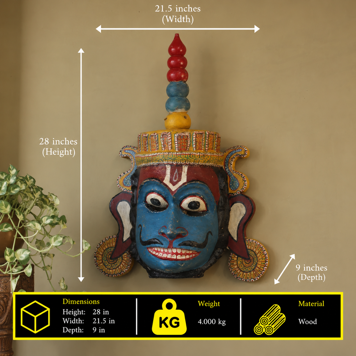 Vintage Odisha Wooden Folk Mask – Traditional Indian Folk Art