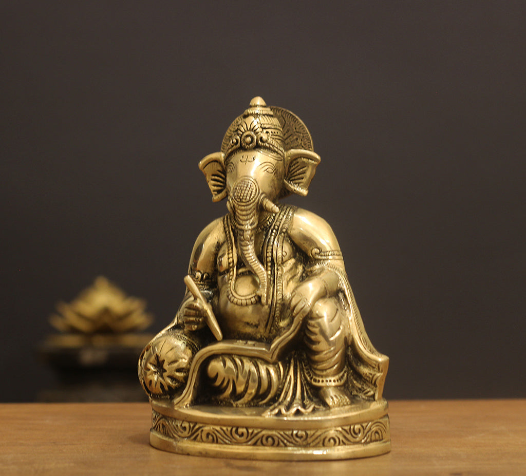 Brass Ganesh Writing 7.5"