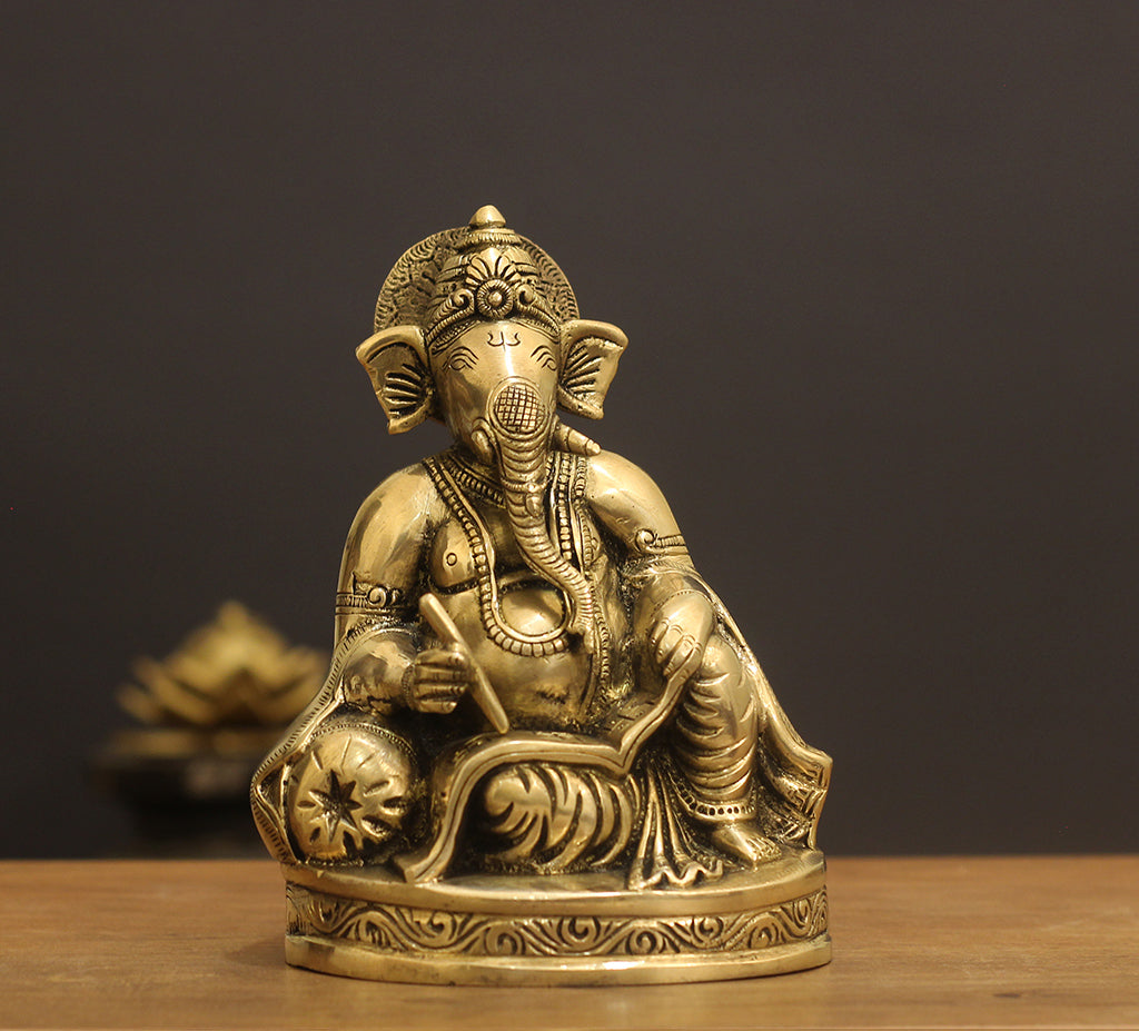 Brass Ganesh Writing 7.5"