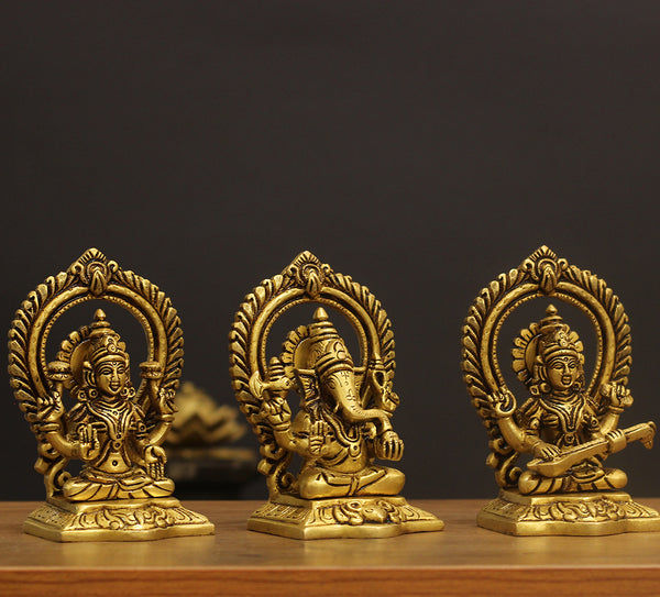 Brass Ganesh Laxmi Saraswati  5.5"