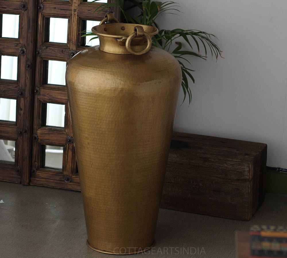 Tall Hammered Brass Planter 37"