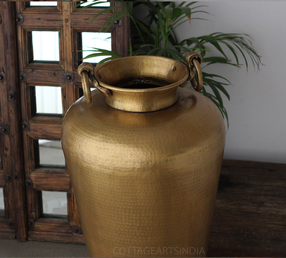Tall Hammered Brass Planter 37"