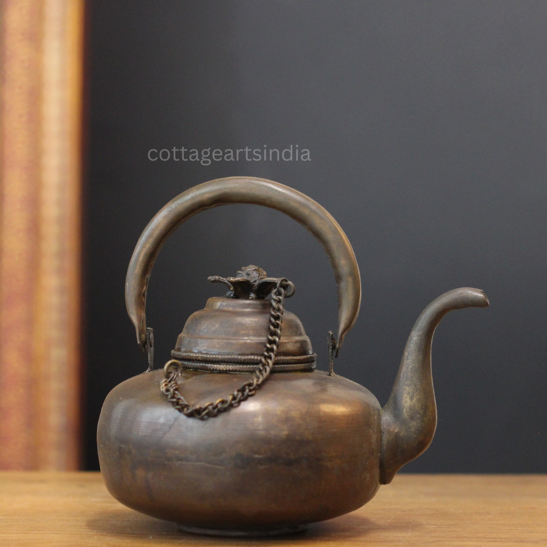 Antique Finish Copper Handcrafted Kettle with Curved Spout