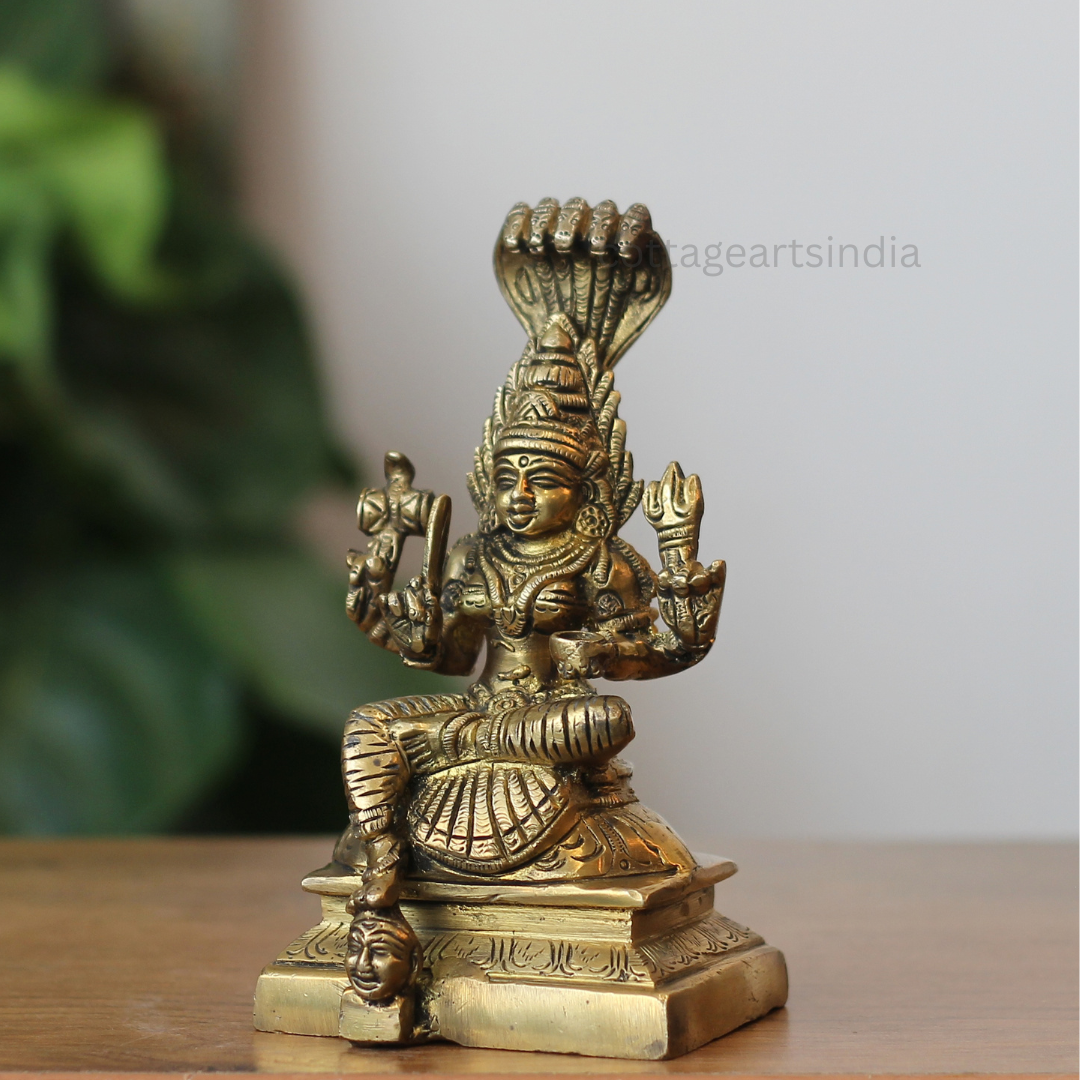 Handcrafted Brass Goddess Mariamman Idol with Five-Headed Naga