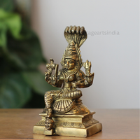 Handcrafted Brass Goddess Mariamman Idol with Five-Headed Naga