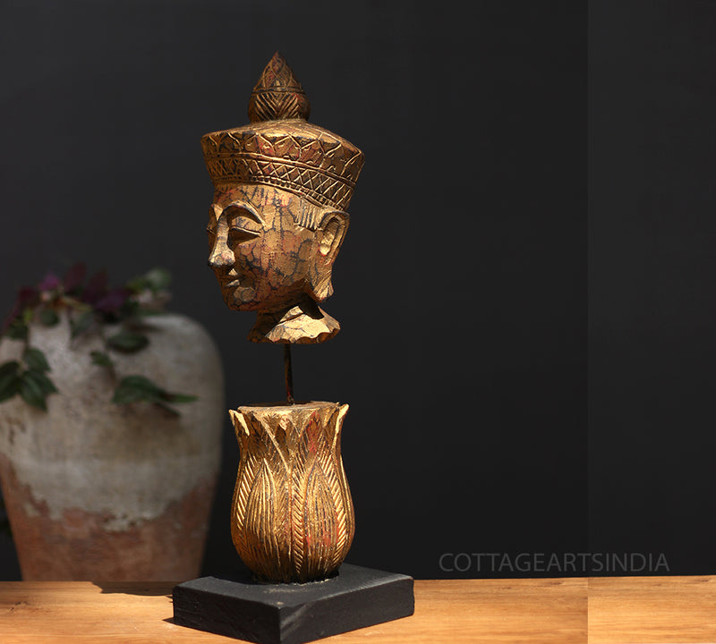 Wooden Vintage Buddha Face