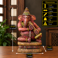 Handcrafted Sitting Wooden Ganesha Playing Shehnai