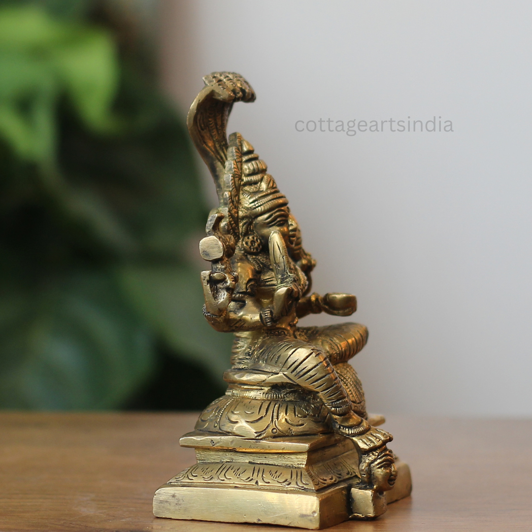 Handcrafted Brass Goddess Mariamman Idol with Five-Headed Naga
