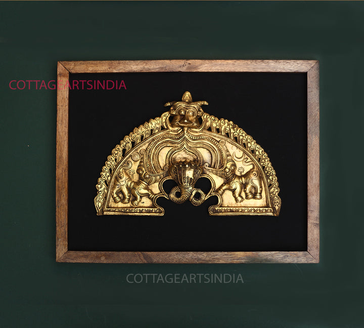 Wooden Frame With Brass Prabhawali Sheshnaag and Kirtmukha 13"