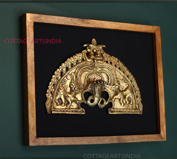 Wooden Frame With Brass Prabhawali Sheshnaag and Kirtmukha 13"
