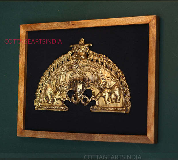 Wooden Frame With Brass Prabhawali Sheshnaag and Kirtmukha 13"
