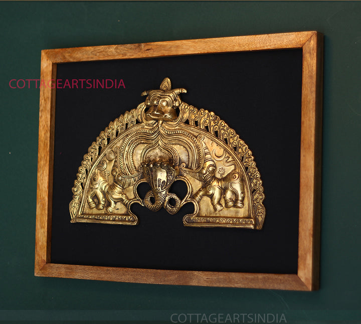 Wooden Frame With Brass Prabhawali Sheshnaag and Kirtmukha 13"