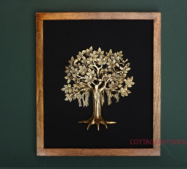 Wooden Frame With Brass Tree Kalpavriksh