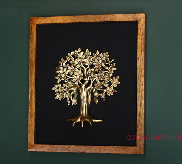 Wooden Frame With Brass Tree Kalpavriksh