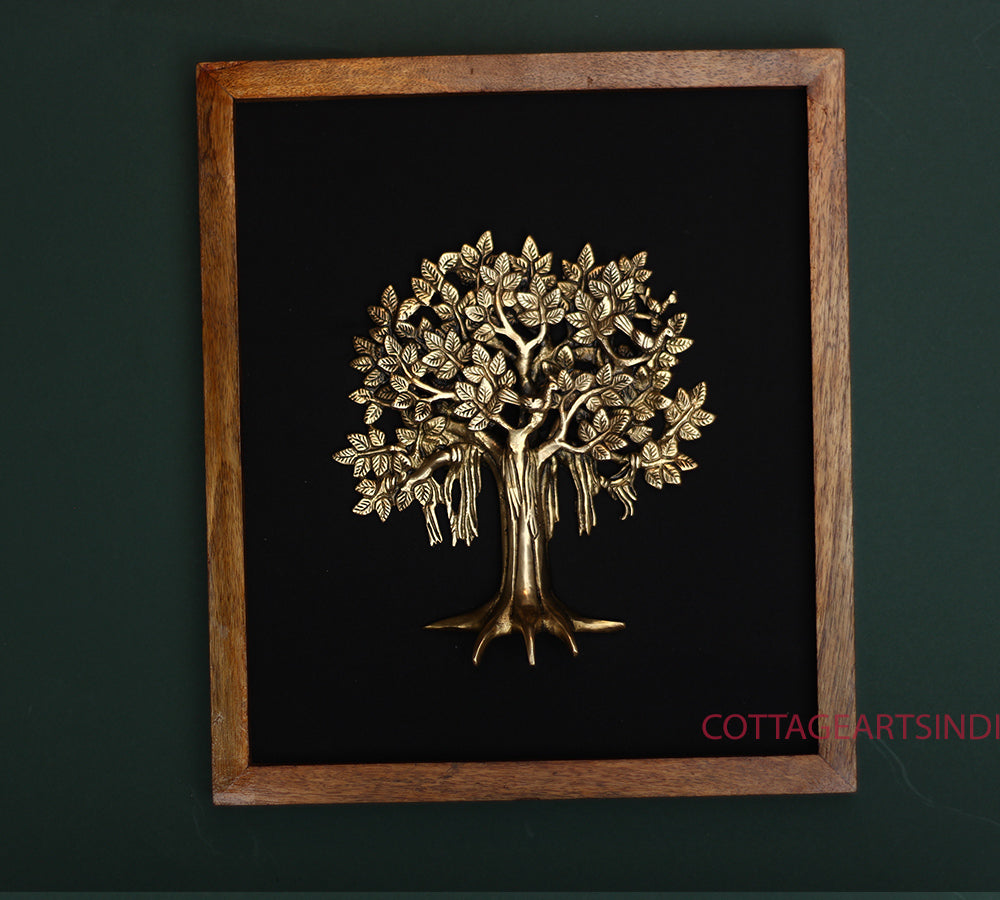 Wooden Frame With Brass Tree Kalpavriksh