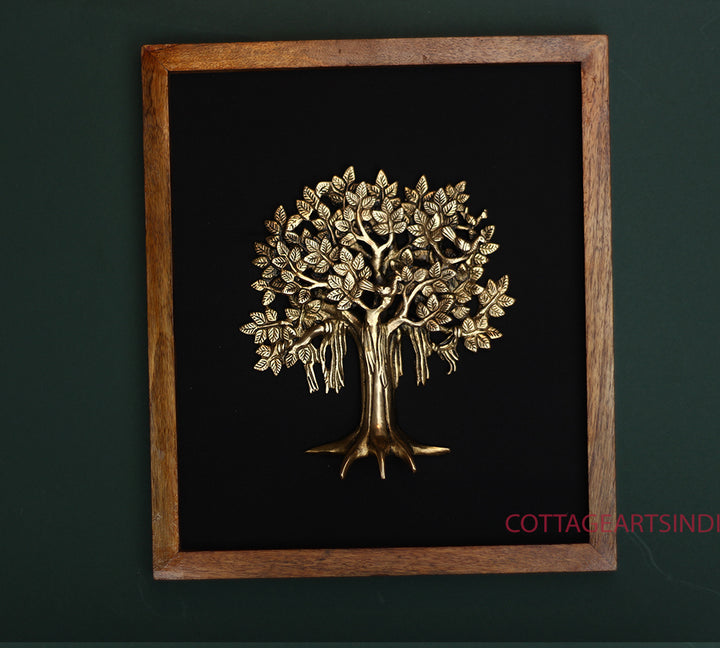 Wooden Frame With Brass Tree Kalpavriksh