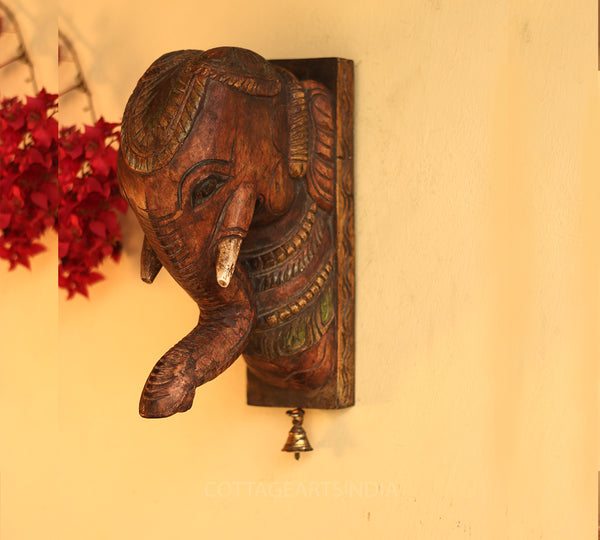Wooden Elephant Wall Bracket Painted