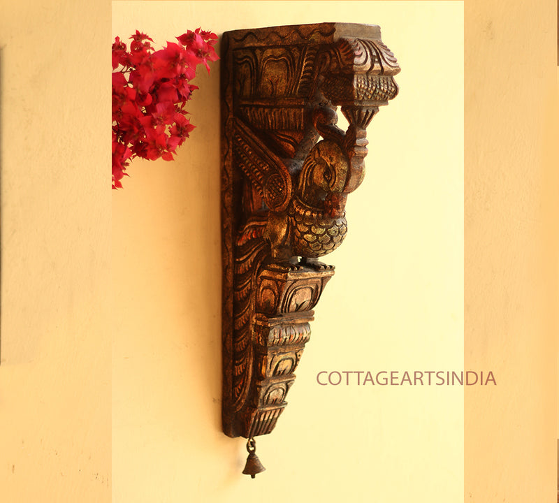 Wooden Peacock Wall Bracket Painted