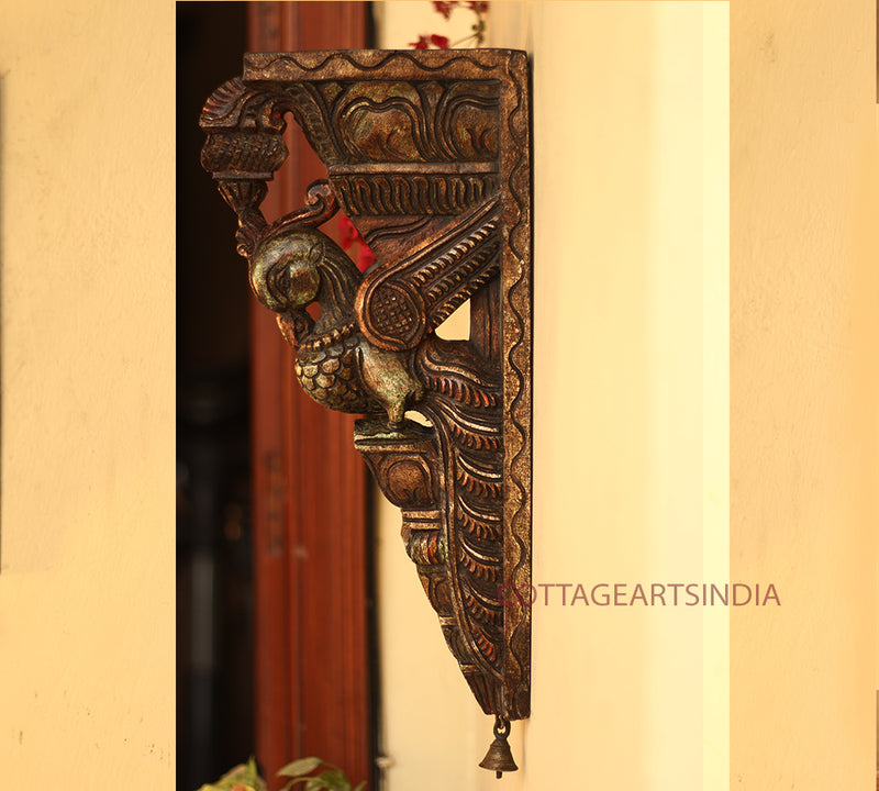 Wooden Peacock Wall Bracket Painted