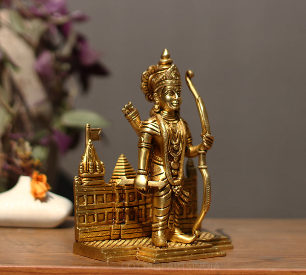 Brass Idol of Ram with Ram Mandir
