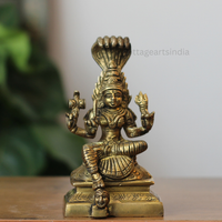 Handcrafted Brass Goddess Mariamman Idol with Five-Headed Naga