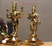 Brass Standing Shiva & Parvati Idol 18" Holding Axe and Deer