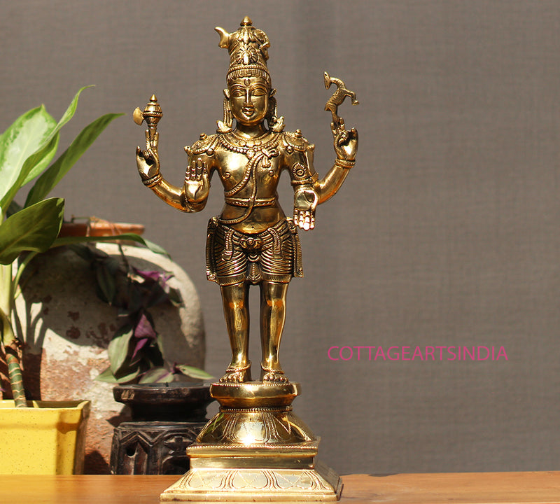 Brass Standing Shiva & Parvati Idol 18" Holding Axe and Deer