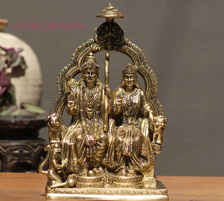 Brass Idol of Ram Sita Sitting On Singhasan 11.5"