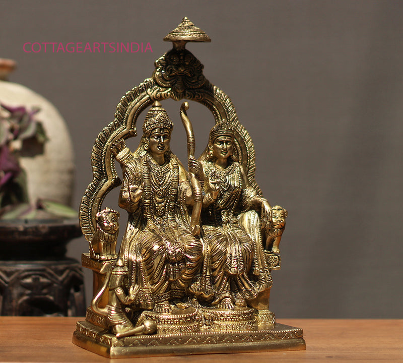 Brass Idol of Ram Sita Sitting On Singhasan 11.5"