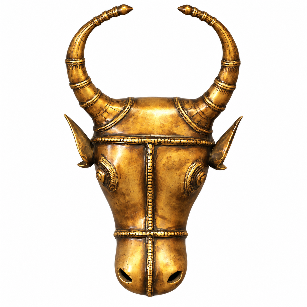Brass Bull Head Wall Hanging Brown Antique