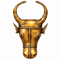 Brass Bull Head Wall Hanging Brown Antique