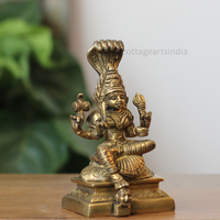 Handcrafted Brass Goddess Mariamman Idol with Five-Headed Naga