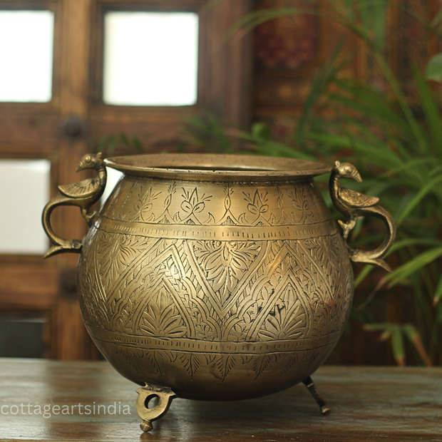 Brass Vintage Carved Planter