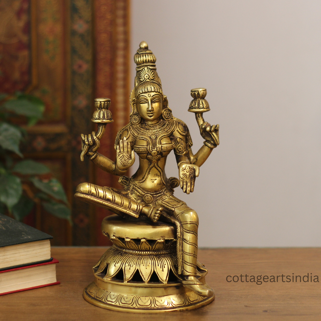 Brass Laxmi Sitting on Lotus 12.5''
