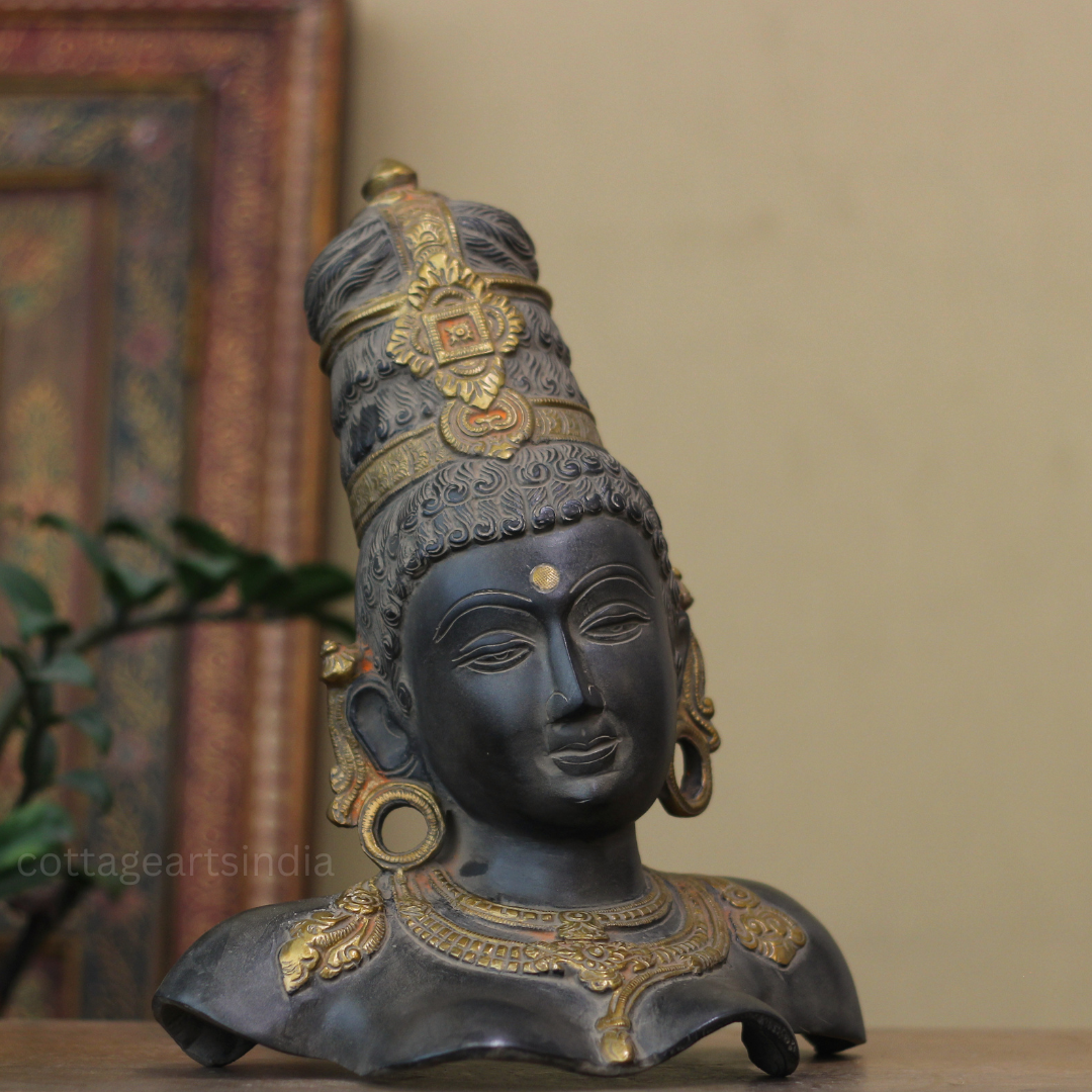 Parvati Bust in Matte Black and Rustic Gold Finish