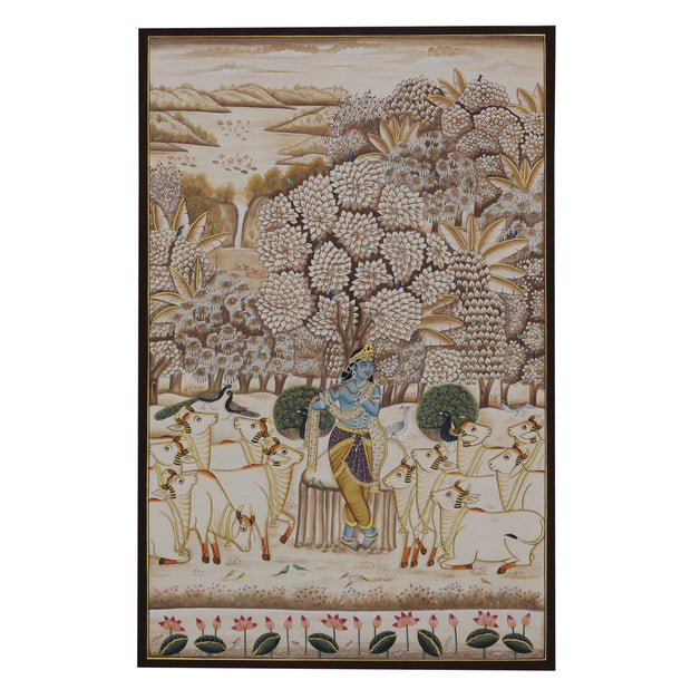 Shrinathji Lotus Pavilion Hand Painted Pichwai Painting | Gold Foil Nathdwara Art