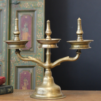 Brass Vintage Kavara Vilakku – 3 Branched Traditional Oil Lamp