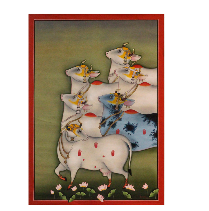 Traditional Pichwai Painting Sacred Cows