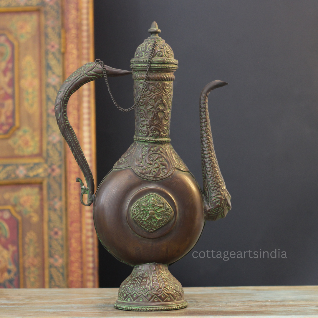 Handcrafted Tibetan Buddhist Ritual Ewer – Copper & Brass