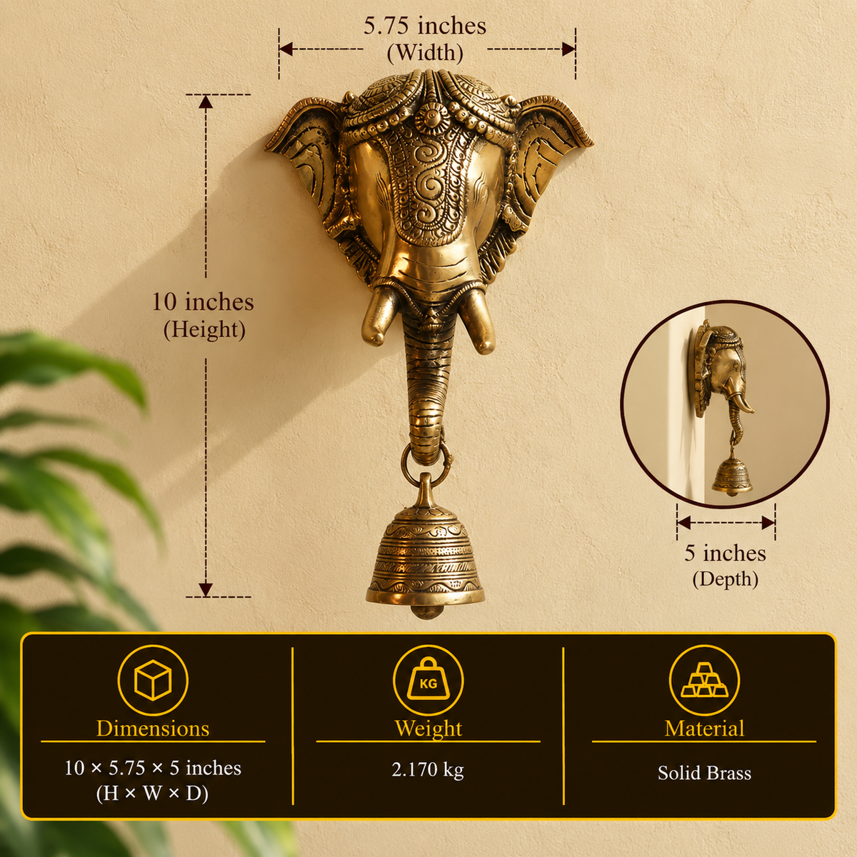 Brass Elephat Bell Wall Hanging