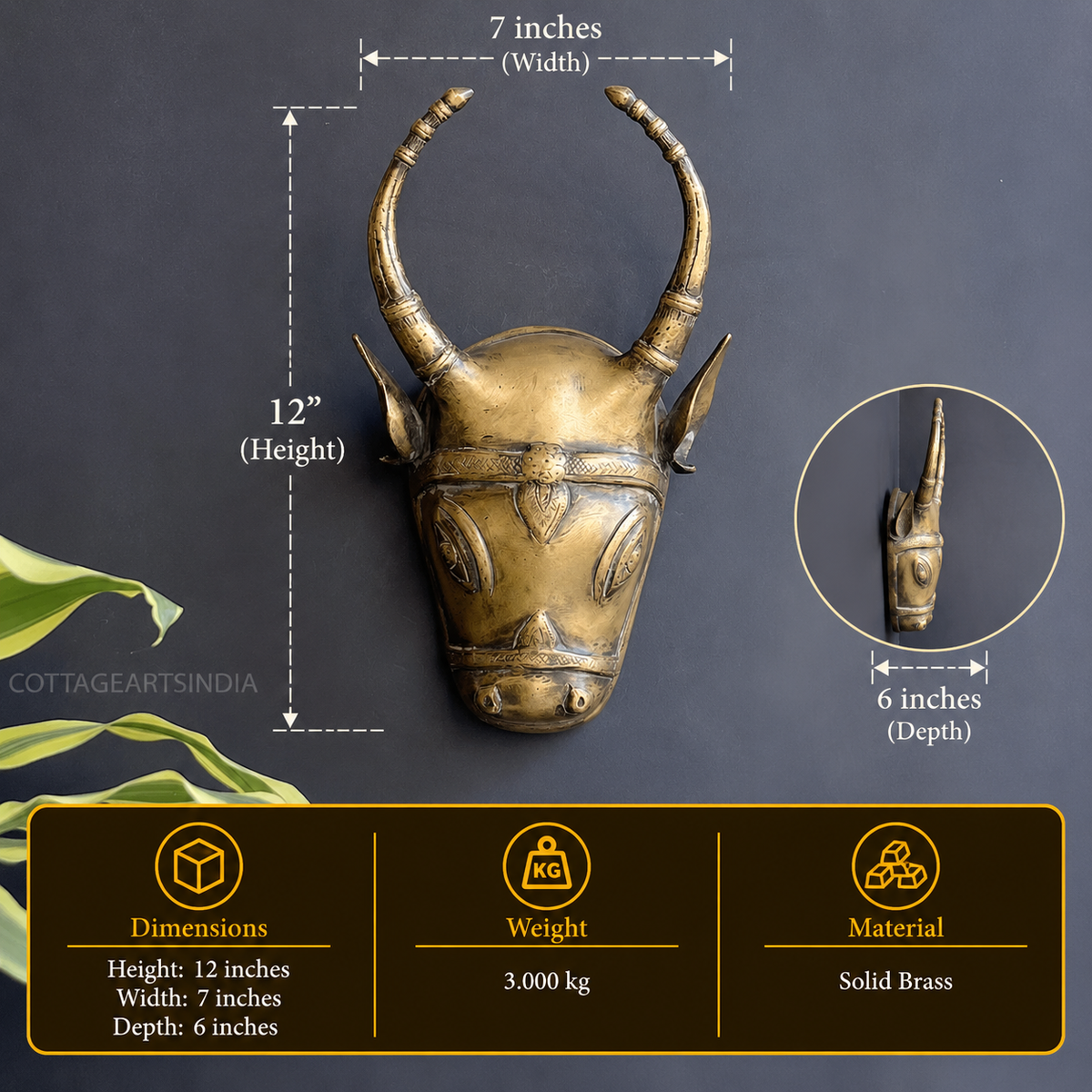 Brass Vintage Finish Cow Mask