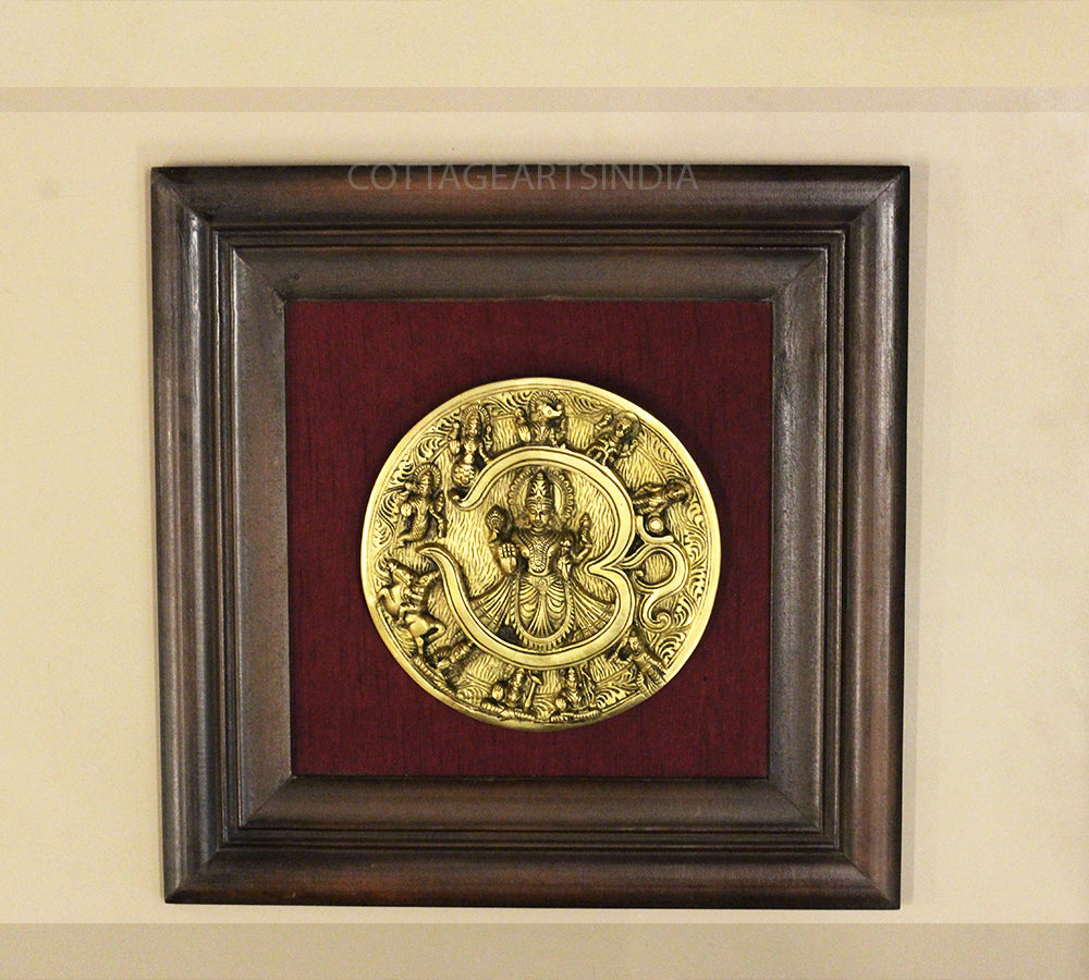Brass Dasavathar Plate In Wooden Frame