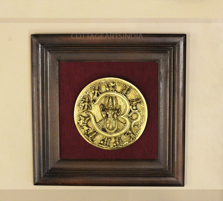 Brass Dasavathar Plate In Wooden Frame